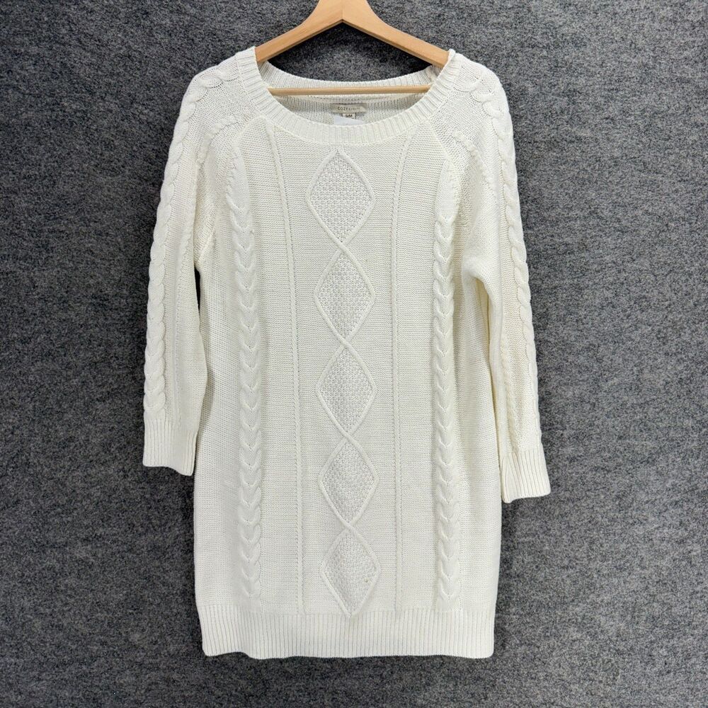 New Cozy Casual Sweater Dress Women S/M White Short Long Sleeve Acrylic Casual
